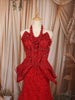 Vibrant Red Abstract Sequins and Beads Embroidered Design Net Mermaid Bridal Lehenga Designer Corset Blouse and Matching Draped Dupatta