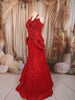 Vibrant Red Abstract Sequins and Beads Embroidered Design Net Mermaid Bridal Lehenga Designer Corset Blouse and Matching Draped Dupatta