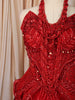 Vibrant Red Abstract Sequins and Beads Embroidered Design Net Mermaid Bridal Lehenga Designer Corset Blouse and Matching Draped Dupatta