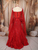 Vibrant Red Abstract Sequins and Beads Embroidered Design Net Mermaid Bridal Lehenga Designer Corset Blouse and Matching Draped Dupatta