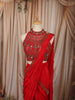 Vibrant Red Antique Beads Embroidered Design Satin Ready to Wear Party Saree with Designer Blouse
