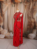 Vibrant Red Antique Beads Embroidered Design Satin Ready to Wear Party Saree with Designer Blouse