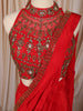 Vibrant Red Antique Beads Embroidered Design Satin Ready to Wear Party Saree with Designer Blouse