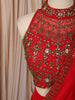 Vibrant Red Antique Beads Embroidered Design Satin Ready to Wear Party Saree with Designer Blouse