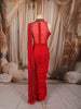 Vibrant Red Antique Beads Embroidered Design Satin Ready to Wear Party Saree with Designer Blouse