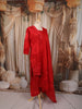 Vibrant Red Floral Self Woven Design Pure Cotton Straight Cut Salwar Suit with Matching Dupatta