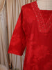 Vibrant Red Floral Self Woven Design Pure Cotton Straight Cut Salwar Suit with Matching Dupatta