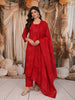 Vibrant Red Floral Self Woven Design Pure Cotton Straight Cut Salwar Suit with Matching Dupatta