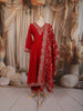 Vibrant Red Floral Sequins Embroidered Design Chiffon Anarkali Salwar Suit with Matching Designer Dupatta