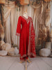 Vibrant Red Floral Sequins Embroidered Design Chiffon Anarkali Salwar Suit with Matching Designer Dupatta
