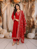 Vibrant Red Floral Sequins Embroidered Design Chiffon Anarkali Salwar Suit with Matching Designer Dupatta