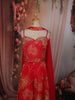 Vibrant Red Floral Sequins and Mirror Embroidered Design Chiffon Party Wear Indo Western Palazzo Suit with Matching Choker Dupatta