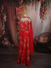 Vibrant Red Floral Sequins and Mirror Embroidered Design Chiffon Party Wear Indo Western Palazzo Suit with Matching Choker Dupatta