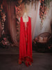 Vibrant Red Floral Sequins and Mirror Embroidered Design Chiffon Party Wear Indo Western Palazzo Suit with Matching Choker Dupatta