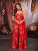 Vibrant Red Floral Sequins and Mirror Embroidered Design Chiffon Party Wear Indo Western Palazzo Suit with Matching Choker Dupatta