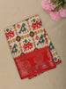 Vibrant Red Geometric Ikat-Inspired Design Mixed Cotton Saree with Ornamental Zari Woven Border
