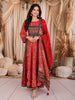 Vibrant Red Geometric Printed Design Crepe Silk Anarkali Salwar Suit with Matching Dupatta