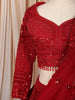 Vibrant Red Heavy Sequins and Beads Embroidered Design Net Bridal Lehenga with Matching Dupatta