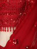 Vibrant Red Heavy Sequins and Beads Embroidered Design Net Bridal Lehenga with Matching Dupatta