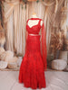 Vibrant Red Heavy Sequins and Beads Embroidered Design Net Mermaid Bridal Lehenga with Designer Blouse and Matching Choker Dupatta