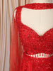 Vibrant Red Heavy Sequins and Beads Embroidered Design Net Mermaid Bridal Lehenga with Designer Blouse and Matching Choker Dupatta