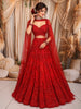 Vibrant Red Heavy Sequins and Beads Embroidered Design Net Mermaid Bridal Lehenga with Designer Blouse and Matching Choker Dupatta