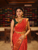 Vibrant Red Jhumka Butta Zari Woven Design Semi Silk Traditional Wear Saree with Matching Pallaku Zari Border