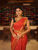 Vibrant Red Jhumka Butta Zari Woven Design Semi Silk Traditional Wear Saree with Matching Pallaku Zari Border