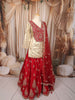 Vibrant Red and Gold Floral Sequins and Zari Embroidered Design Tissue Silk Festive Lehenga with Matching Dupatta