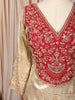 Vibrant Red and Gold Floral Sequins and Zari Embroidered Design Tissue Silk Festive Lehenga with Matching Dupatta