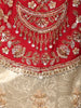 Vibrant Red and Gold Floral Sequins and Zari Embroidered Design Tissue Silk Festive Lehenga with Matching Dupatta