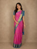 Vibrant Rose Pink Paisley Butta Woven Design Pure Kanchipuram Silk Saree with Contrast Border