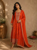 Vibrant Rusty Orange Floral Zari Embroidered Design Tissue Silk Salwar Suit with Dupatta