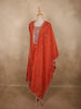 Vibrant Rusty Orange Floral Zari Embroidered Design Tissue Silk Salwar Suit with Dupatta