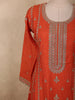 Vibrant Rusty Orange Floral Zari Embroidered Design Tissue Silk Salwar Suit with Dupatta