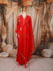 Vibrant Scarlet Red Floral Sequins and Beads Embroidered Design Crepe Palazzo Suit with Matching Dupatta