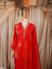 Vibrant Scarlet Red Floral Sequins and Beads Embroidered Design Crepe Palazzo Suit with Matching Dupatta