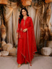 Vibrant Scarlet Red Floral Sequins and Beads Embroidered Design Crepe Palazzo Suit with Matching Dupatta