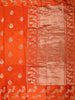 Vibrant Sunset Orange Floral Butta Zari Woven Design Pure Banarasi Silk Saree with Floral Zari  Border