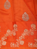 Vibrant Sunset Orange Floral Butta Zari Woven Design Pure Banarasi Silk Saree with Floral Zari  Border