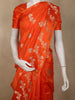 Vibrant Sunset Orange Floral Butta Zari Woven Design Pure Banarasi Silk Saree with Floral Zari  Border