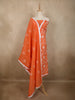 Vibrant Tangerine Orange Floral Thread Embroidered Design Cotton Unstitched Salwar Material