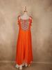 Vibrant Tangerine Orange Sequins and Beads Embroidered Design Satin Palazzo Suit
