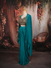 Vibrant Teal Blue Bronze Metallic Embellished Design Satin Ready to Wear Draped Saree with Coat