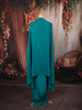 Vibrant Teal Blue Bronze Metallic Embellished Design Satin Ready to Wear Draped Saree with Coat