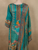 Vibrant Teal Blue Floral Printed Design Crepe Salwar Suit with Dupatta