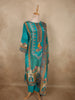 Vibrant Teal Blue Floral Printed Design Crepe Salwar Suit with Dupatta