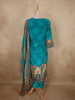 Vibrant Teal Blue Floral Printed Design Crepe Salwar Suit with Dupatta