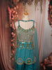 Vibrant Turquoise Blue Heavy Mirror and Metallic Embroidered Design Satin Palazzo Suit with Choker Dupatta