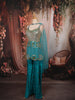 Vibrant Turquoise Blue Heavy Mirror and Metallic Embroidered Design Satin Palazzo Suit with Choker Dupatta